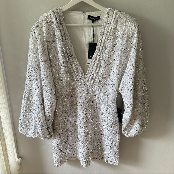 Retrofete Aubrielle Sequin Chiffon Mini Dress - White Silver - Picture 4 of 8